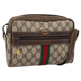 GUCCI GG Supreme Web Sherry Line Shoulder Bag PVC Beige 010 378