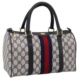 GUCCI GG Supreme Sherry Line Clutch Bag PVC Navy Gold 010 378