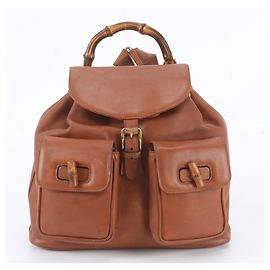 Gucci Old Bamboo Leder-Rucksack Schultertasche