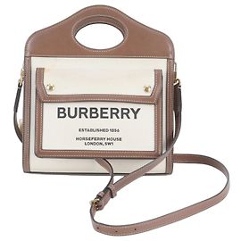 Bolso de hombro Burberry Mini de lona y piel bicolor
