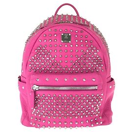 MCM Stark Special Studded Pink Leather Rhinestone Backpack