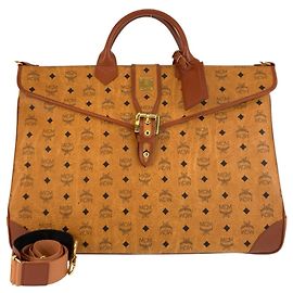 MCM Vintage Visetos Brown Cognac Leather Boston Bag