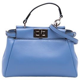 Borsa Satchel Fendi Peekaboo Iconic in Micro Nappa Blu