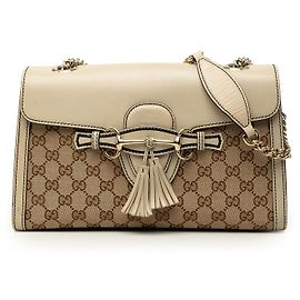 Bolsa de Ombro Gucci Emily Medium em Lona GG Bege