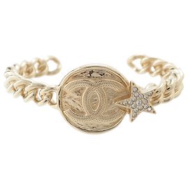 Bracciale rigido Chanel Gold CC Brass Strass Star and Coin Chain