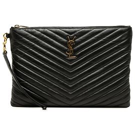 Autre Marque Custodia per tablet Saint Laurent in pelle di vitello nera con chevron e monogramma