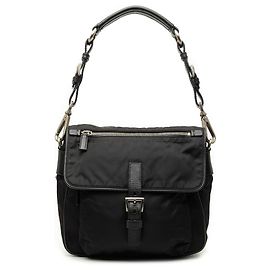 Sac à épaule Prada en Tessuto avec garnitures en Saffiano noir