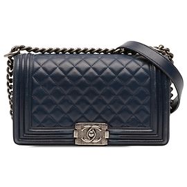 Chanel Blue Old Medium Quilted Lambskin Boy Flap