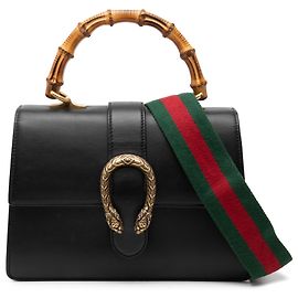 Borsa Satchel Gucci Dionysus Web in pelle di vitello nera, taglia Medium, con bambù