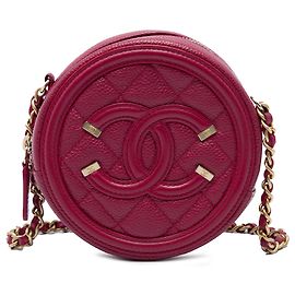 Chanel Red Caviar CC Filigree Round Crossbody