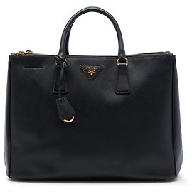 Prada Galleria Double Zip Satchel Large aus Saffiano-Leder in Schwarz