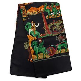 Lenço de seda Hermès Black Au Fil De La Soie 90