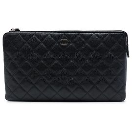 Chanel Black CC Quilted Caviar Double Pocket Zip Pouch