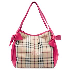 Bolso Burberry Beige Small Haymarket Check de lona recubierta y piel de becerro Canterbury Bow Tote