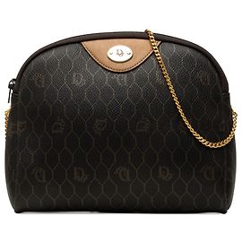 Autre Marque Borsa a tracolla Dior in tela rivestita Honeycomb nera con catena