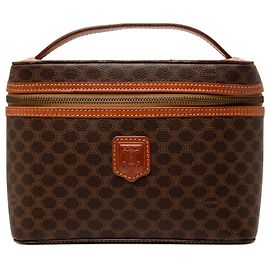 Céline Bolsa de Maquilhagem Celine Brown Macadam Coated Canvas