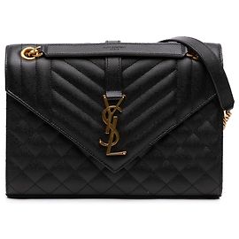 Autre Marque Borsa a Busta Saint Laurent Monogram Triquilt in Pelle Grain de Poudre Nera Taglia Medium