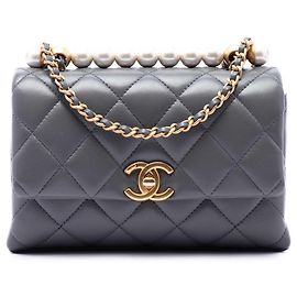 Chanel Gray Paris Manchester Small Quilted Lambskin Faux Pearl Flap