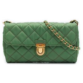 Prada Bolso Bandolera de Tessuto Verde Impuntu con Cadena