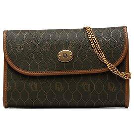Autre Marque Borsa a tracolla Dior in tela rivestita Honeycomb nera con catena