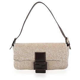 Fendi Baguette-Tasche mit Perlen - Leder in Beige / Champagne / Creme und Braun, SHW