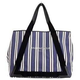 Balenciaga Cabas M gestreifte Canvas Tote Bag in Navy
