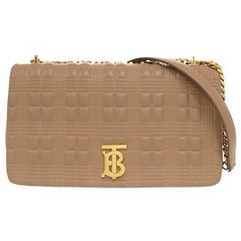 Bolsa de ombro em couro bege Burberry TB Logo