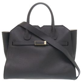 Bolsa Valextra Milano Medium Bolsa de mão em couro preto 2-Way