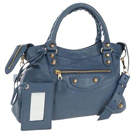 BALENCIAGA The Giant Town Handtasche aus Leder 2way Blau Gold 285434 Auth yk20947M