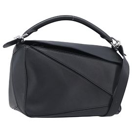 LOEWE Puzzle Bag Handtasche Leder 2way Schwarz Silber Auth ep16128M
