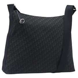 Bolso de hombro Christian Dior Trotter Canvas Negro Plata Auth gh2375