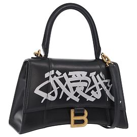 BALENCIAGA Bolsa de Mão Small Hour Glass Couro 2way Preta Ouro 693546 Auth gh2347V