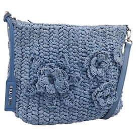 Bolsa de Ombro Miu Miu Raffia Blue Silver Auth bs37118A