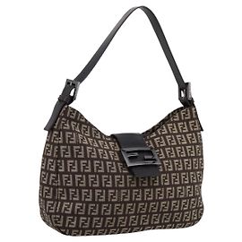 Borsa a tracolla FENDI Zucchino Canvas Mamma Baguette Marrone Argento Auth 204892V