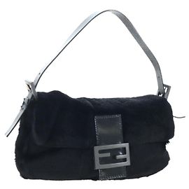 Borsa a tracolla FENDI Mamma Baguette in pelliccia nera Auth 206008SAM