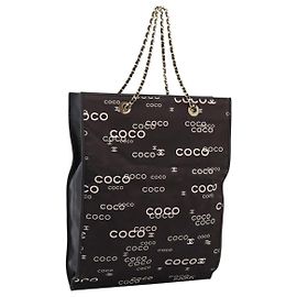 Borsa a mano con catena CHANEL Canvas Nero Tono Oro CC Auth mr2921A