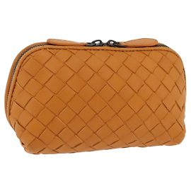 BOTTEGA VENETA INTRECCIATO Pouch Leather Orange Auth mr2980A