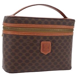 Céline CELINE Macadam Vanity Cosmetic Pouch PVC Brown Gold Tone Auth ki6896M