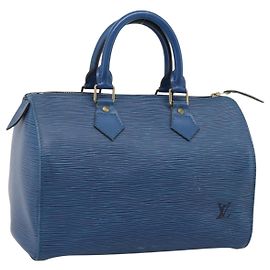 LOUIS VUITTON Epi Speedy 25 Hand Bag Toledo Blue M43015 LV Auth 206328