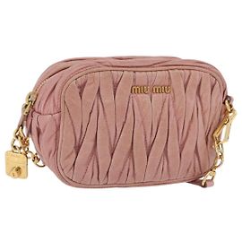 Sac à épaule Miu Miu Matelassé Vitellolux Pink Gold Auth 206318A