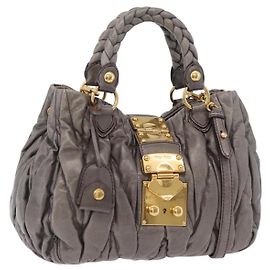 Bolsa Miu Miu Matelassé em couro 2way Cinza Ouro Auth ka6343A