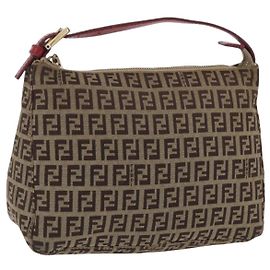 FENDI Zucchino Canvas Hand Bag Beige Gold Auth ep16251