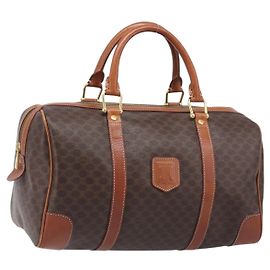 Céline Sac Boston CELINE Macadam Canvas PVC Leather Brown Gold Auth 204211A