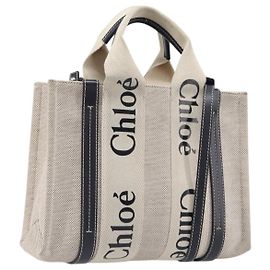 Chloé Bolsa Chloe Woody Canvas 2way White Gold Auth ka6339