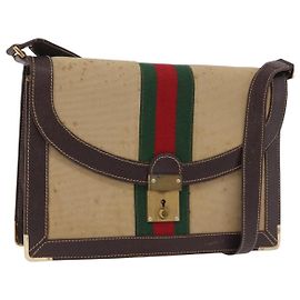 Borsa a tracolla GUCCI Web Sherry Line Canvas Beige Gold Auth ep16256