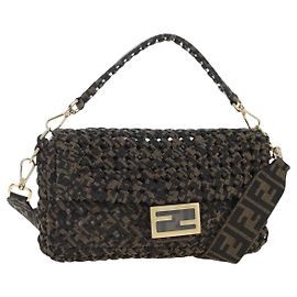 Borsa a tracolla FENDI Zucca Canvas Mamma Baguette 2 vie Marrone Nero Auth 204902SM