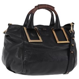 Chloé Sac à main Chloe Etel en cuir 2 voies Noir Doré Auth BA15539A