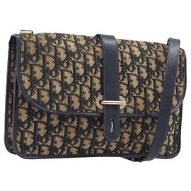 Bolso de hombro Christian Dior Trotter Canvas Navy Gold Tone Auth bs37239