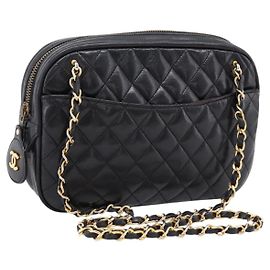 Borsa a tracolla CHANEL Matelasse con catena in pelle d'agnello nera con dettagli dorati CC Auth BA16161