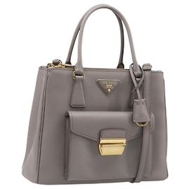 PRADA Galleria Hand Bag Safiano 2way Gray Gold Tone Auth 204854SAV